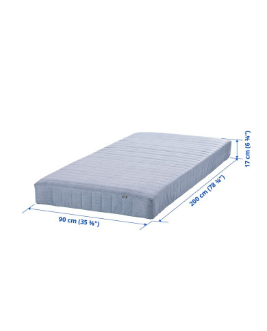Sprung mattress, extra firm/light blue, 90x200 cm