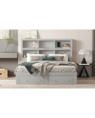 160200cm Doppelbett Spanplatte KingsizePlattformbett mit zwei Schubladen am Fuende des Bettes Kopfteil mit Stauraum Grau 160200cm Doppelbett Spanplatte KingsizePlattformbett mit zwei Schubladen am Fuende des Bettes Kopfteil mit Stauraum Grau