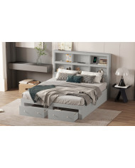 160200cm Doppelbett Spanplatte KingsizePlattformbett mit zwei Schubladen am Fuende des Bettes Kopfteil mit Stauraum Grau 160200cm Doppelbett Spanplatte KingsizePlattformbett mit zwei Schubladen am Fuende des Bettes Kopfteil mit Stauraum Grau