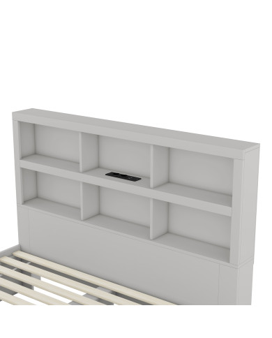 160200cm Doppelbett Spanplatte KingsizePlattformbett mit zwei Schubladen am Fuende des Bettes Kopfteil mit Stauraum Grau 160200cm Doppelbett Spanplatte KingsizePlattformbett mit zwei Schubladen am Fuende des Bettes Kopfteil mit Stauraum Grau