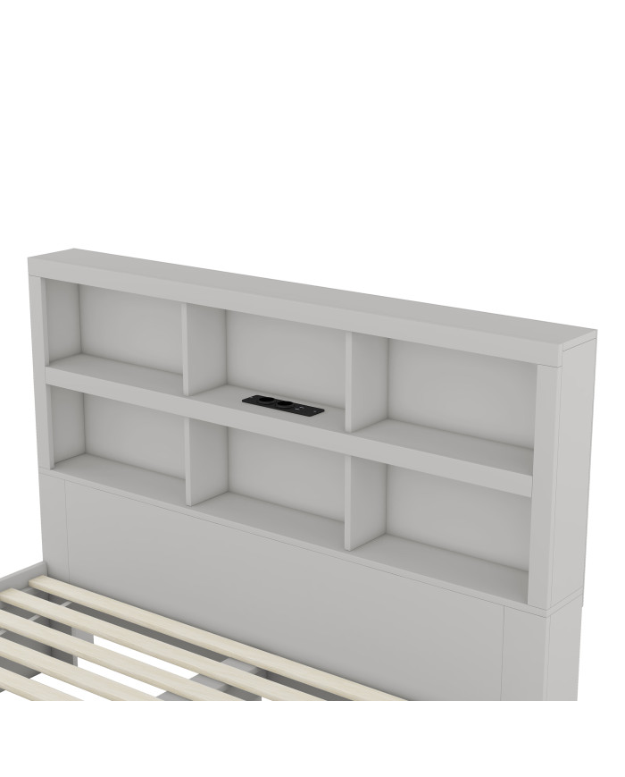 160200cm Doppelbett Spanplatte KingsizePlattformbett mit zwei Schubladen am Fuende des Bettes Kopfteil mit Stauraum Grau 160200cm Doppelbett Spanplatte KingsizePlattformbett mit zwei Schubladen am Fuende des Bettes Kopfteil mit Stauraum Grau