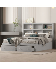 160200cm Doppelbett Spanplatte KingsizePlattformbett mit zwei Schubladen am Fuende des Bettes Kopfteil mit Stauraum Grau 160200cm Doppelbett Spanplatte KingsizePlattformbett mit zwei Schubladen am Fuende des Bettes Kopfteil mit Stauraum Grau
