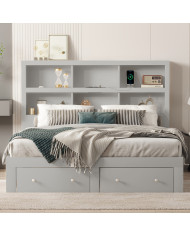 160200cm Doppelbett Spanplatte KingsizePlattformbett mit zwei Schubladen am Fuende des Bettes Kopfteil mit Stauraum Grau 160200cm Doppelbett Spanplatte KingsizePlattformbett mit zwei Schubladen am Fuende des Bettes Kopfteil mit Stauraum Grau