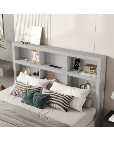 160200cm Doppelbett Spanplatte KingsizePlattformbett mit zwei Schubladen am Fuende des Bettes Kopfteil mit Stauraum Grau 160200cm Doppelbett Spanplatte KingsizePlattformbett mit zwei Schubladen am Fuende des Bettes Kopfteil mit Stauraum Grau