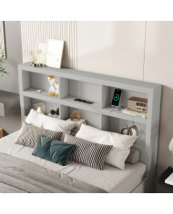 160200cm Doppelbett Spanplatte KingsizePlattformbett mit zwei Schubladen am Fuende des Bettes Kopfteil mit Stauraum Grau 160200cm Doppelbett Spanplatte KingsizePlattformbett mit zwei Schubladen am Fuende des Bettes Kopfteil mit Stauraum Grau