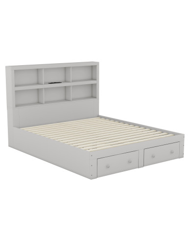 160200cm Doppelbett Spanplatte KingsizePlattformbett mit zwei Schubladen am Fuende des Bettes Kopfteil mit Stauraum Grau 160200cm Doppelbett Spanplatte KingsizePlattformbett mit zwei Schubladen am Fuende des Bettes Kopfteil mit Stauraum Grau