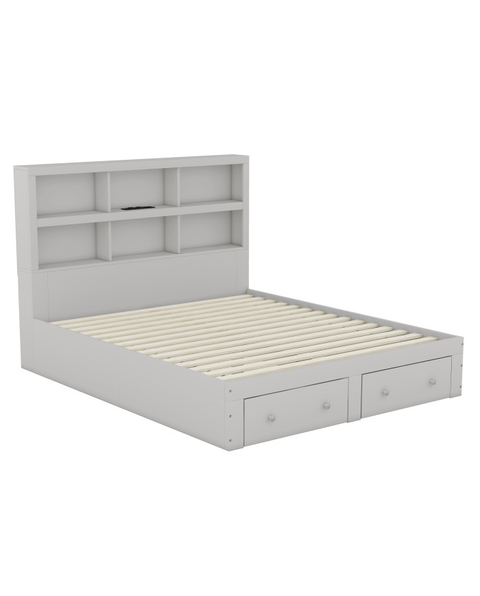 160200cm Doppelbett Spanplatte KingsizePlattformbett mit zwei Schubladen am Fuende des Bettes Kopfteil mit Stauraum Grau 160200cm Doppelbett Spanplatte KingsizePlattformbett mit zwei Schubladen am Fuende des Bettes Kopfteil mit Stauraum Grau