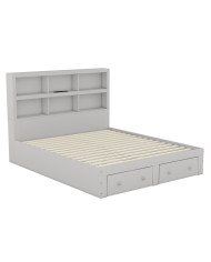 160200cm Doppelbett Spanplatte KingsizePlattformbett mit zwei Schubladen am Fuende des Bettes Kopfteil mit Stauraum Grau 160200cm Doppelbett Spanplatte KingsizePlattformbett mit zwei Schubladen am Fuende des Bettes Kopfteil mit Stauraum Grau