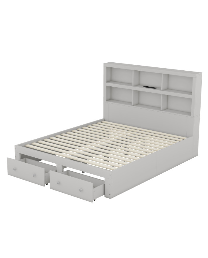 160200cm Doppelbett Spanplatte KingsizePlattformbett mit zwei Schubladen am Fuende des Bettes Kopfteil mit Stauraum Grau 160200cm Doppelbett Spanplatte KingsizePlattformbett mit zwei Schubladen am Fuende des Bettes Kopfteil mit Stauraum Grau