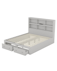 160200cm Doppelbett Spanplatte KingsizePlattformbett mit zwei Schubladen am Fuende des Bettes Kopfteil mit Stauraum Grau 160200cm Doppelbett Spanplatte KingsizePlattformbett mit zwei Schubladen am Fuende des Bettes Kopfteil mit Stauraum Grau